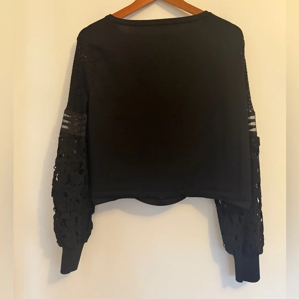 Sioni Women's Open Front Cardigan with Crochet/Sheer Puff Long Sleeves Size XL - Picture 9 of 16